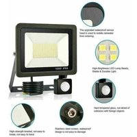 Faro LED da esterno da 100 W con sensore di movimento, IP65, impermeabile, 60.000 (LM), illuminazione bianca fredda per giardino, garage, campi von XVX