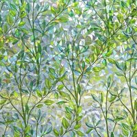 Fensterfolie mit grünem Blättermuster und Lochgitter, statisch haftende Fensterfolie (90 x 200 cm) von XVX