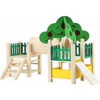 Hamsterhaus und Versteck, Spielplatzvilla mit Röhrentunnel, Kletterleiter, Naturholzspielzeug, Zäune und Dächer, 1 Stück von XVX