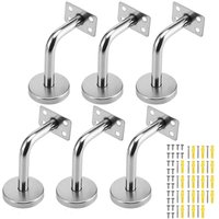 INHHUB 6 Stück flache Handlaufhalterung aus Edelstahl, silberne Treppenhandlaufhalterung mit Schrauben, Treppenwandgeländer-Stützhalterung, von XVX