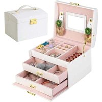 Schmuckkästchen, Schmuckaufbewahrung Damen-Schmuckkästchen, PU-Leder-Schmuckkästchen mit 2 Schubladen, abschließbare Schmucktruhe mit Spiegel, von XVX