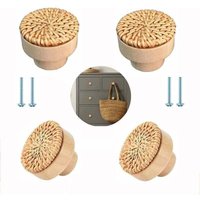 Set mit 4 Rattan-Möbelknöpfen, Möbelknöpfe im Bohemian-Stil, Holzknöpfe, Vintage-Stil Set mit 4 Rattan-Möbelknöpfen, Möbelknöpfe im Bohemian-Stil, Holzknöpfe, Vintage-Stil von XVX