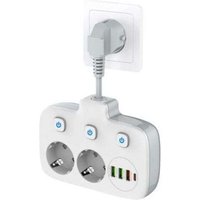 Steckdosenleiste mit 3 Schaltern, 2 Fächer, Doppelwandsteckdose mit 4 usb, Steckdosenadapter mit Überspannungsschutz von XVX