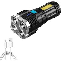 Superhelle 4-adrige LED-Taschenlampe, wiederaufladbar über USB, multifunktionale Camping-COB-Lampe [Energieklasse A] von XVX