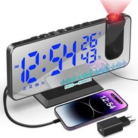XVX - 1 stück (blau zeichen) temperatur und feuchtigkeit multi-funktion radio projektion wecker kreative led spiegel elektronische uhr digital uhr von XVX