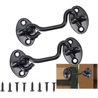 XVX - 2 Stück Haken – 7,5 cm, schwarzer Kabinenriegel aus Edelstahl, Fensterschloss, Tür für Garage, Schuppen, mit Schrauben von XVX