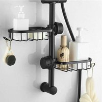 2x Duschregal ohne Bohren Edelstahl, T-Audace Schwarzes Edelstahl Teleskop Badezimmerregal, Duschstützregal, Duschstange Seifenhalter, Duschcaddy für von XVX