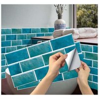 XVX - 6 Stück Küchenfliesenaufkleber (blau), selbstklebender Fliesenaufkleber, wasserdichter PVC-Aufkleber, Fliesenaufkleber, selbstklebender von XVX