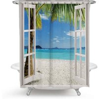 XVX - Duschvorhang 200 x 230 cm, Strandduschvorhang, bedruckter wasserdichter Duschvorhang aus Polyester von XVX