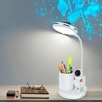 Jalleria Kinder-Schreibtischlampe, dimmbare kabellose Tischlampe, wiederaufladbare Schreibtischlampe mit Projektion und Stifthalter, LED-Leselampe von XVX
