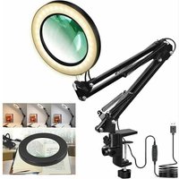 XVX - LED-Schreibtischlampe mit 5-facher Vergrößerung, 3 Lichtfarben, 10 dimmbare Helligkeit, USB-betriebene Lupe mit verstellbarem Schwenkarm und von XVX
