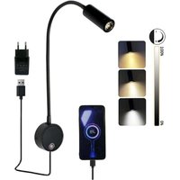 LED-Wandleselampe mit Touch-Schalter, dimmbar, Schwanenhals, wandmontierte Leselampe mit USB-Anschluss, Nachttischlampe für den Innenbereich mit von XVX