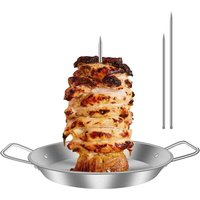Vertikaler Fleischspieß, Edelstahl-BBQ-Vertikalspießgrill mit 3 Ersatzspießen, brasilianischer Barbecue-Grillrost, Fleischspieß mit Auffangschale für von XVX