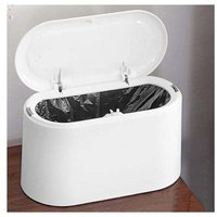 XVX - Weißer, kleiner Tischmülleimer mit Druckknopfdeckel, weißer Schreibtisch-Mülleimer, Mini-Tischmülleimer aus Kunststoff, tragbarer von XVX