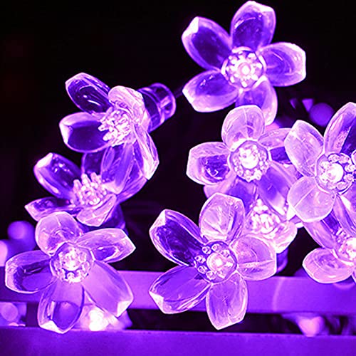 XVZ Solar Lichterkette Außen, 50LED 7m/23ft Solar Kirschblüten Fairy Lights, Solar Lichterkette Außen Wasserdichte mit 8 Modi für Garten, Patio, Baum, Weihnachts und Party Deko - Lila von XVZ