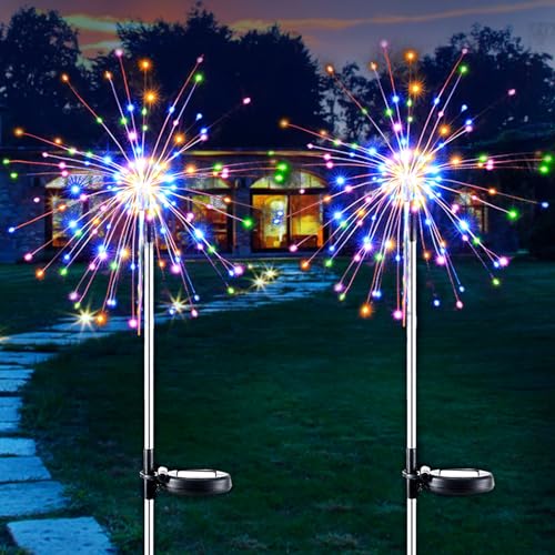 XVZ Solarlampen für Außen Garten, 2 Stück 150LED Solar Feuerwerk Licht, Solarleuchten Gartendeko für Außen Wasserdicht 2 Modi für Rasen, Weg, Terrassen, Balkon, Weihnachten Deko - Mehrfarbig von XVZ