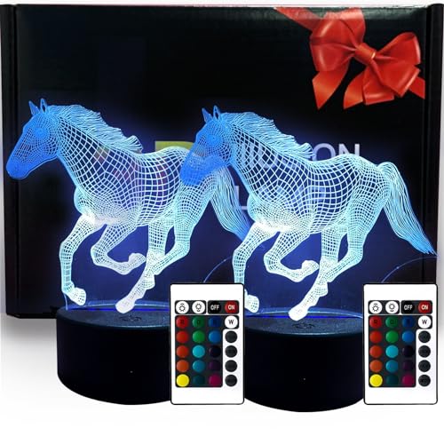 XVZ 3D Pferdelampe für Kinder, 2 Stück 3D Optische Täuschung Pferde Lampe 16 Farben mit Fernsteuerung - Perfekte Pferde Geschenke für Jungen und Mädchen zu seinem Geburtstag Ostergeschenke von XVZ