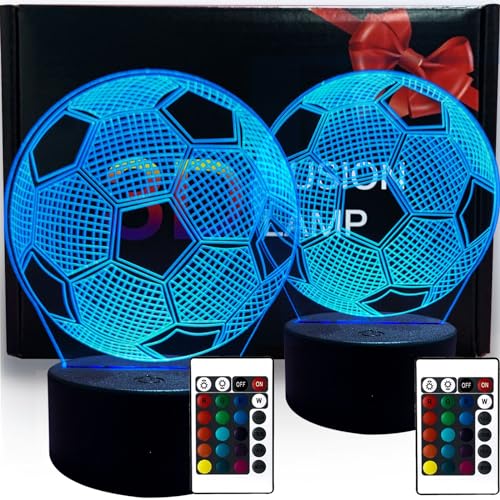 XVZ Fussball Geschenke Jungen, 2 Stück Fußball 3D Nachtlicht Kinder Optische Täuschung Lampe 16 Farben mit Fernsteuerung für Jungs Mädchen zu seinem Geburtstag Ostergeschenke von XVZ