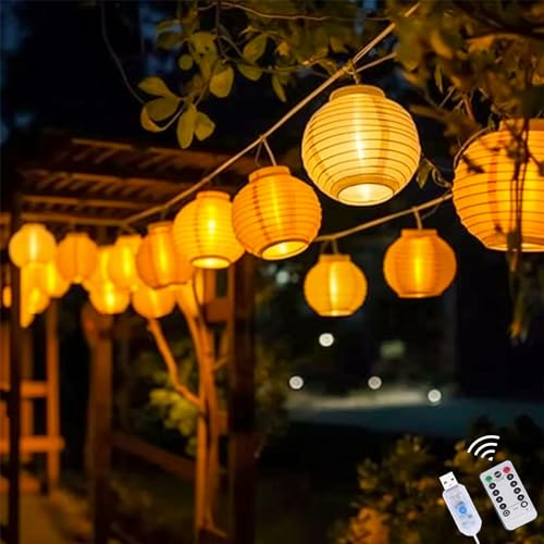XVZ LED Lampion Lichterkette, 4m/13ft 20LED USB Lichterkette mit Timer, 8Modi Fernbedienung Herbst Lichterkette für Weihnachten, Balkon, Garten, Camping Deko - Warmweiß Lampion von XVZ
