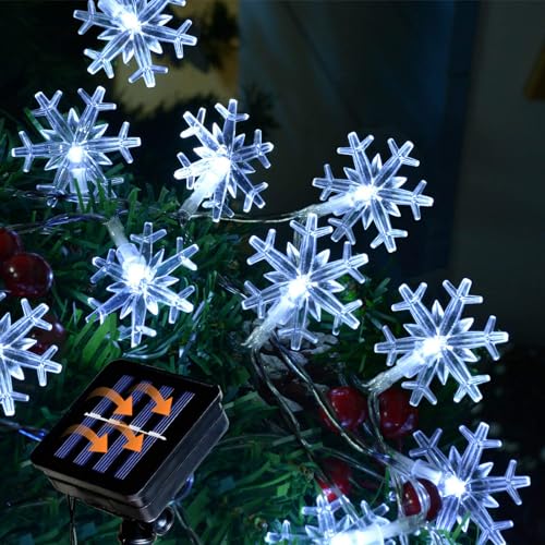 XVZ Solar Lichterkette Außen, 30LED 5m/16.4ft Solar Schneeflocke Lichterketten, Solar Lichterkette Außen Wasserdichte mit 8 Beleuchtungsmodi für Garten, Baum, Weihnachts und Party Deko - Kühles Weiß von XVZ