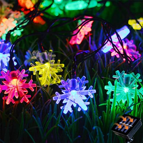 XVZ Solar Lichterkette Außen, 5m/16.4ft 30LED Solar Schneeflocke Lichterketten Wasserdichte mit 8 Beleuchtungsmodi für Garten, Baum, Weihnachts und Party Deko - Mehrfarbig von XVZ