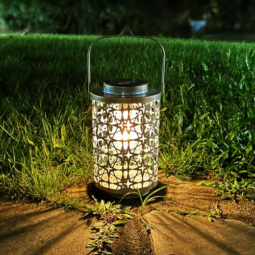 XVZ Solarlaterne für Außen Hängend – Wetterfeste Gartendeko mit Größer LED-Glühbirne, Star Metall Solar Laternen – Terrassendeko für Balkon, Garten, Terrasse, Rasen (Gold) von XVZ