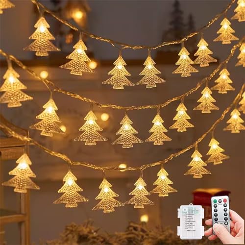 XVZ Weihnachtsbaum Lichterkette, 7m/23ft 50LED Lichterkette Batterie, 8 Modi Fernbedienung Lichterkette mit Timer für Innen, Schlafzimmer, Hochzeit, Geburtstag, Weihnachten Deko - Warmweiß von XVZ