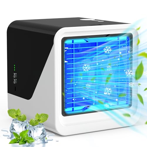 Tragbare Klimaanlage Kleine Persönliche Luftkühler 3 in 1 Klimaanlagen, Kompakter Verdunstungskühler Luftbefeuchter, 3 Windgeschwindigkeit Desktop Klimaanlage Ventilator, Geeignet für Zuhause & Büro von XWABHX