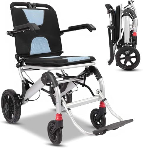 XWJBDF Rollstuhl Faltbar Leicht Bis 150 Kg Belastbar Reiserollstuhl, Für Die Wohnung Und Unterwegs, Transportrollstühle, Aluminium, 41Cm Sitzbreite von XWJBDF