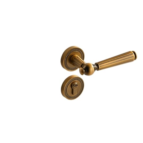 Retro-Schlafzimmerstil im Innenbereich, französisches Licht-Luxus-Messingschloss, zweiteiliger magnetischer, stiller Zimmertürschloss-Türgriff(A Yellow Bronze Standard 35-50mm) von XWMGOQNZ