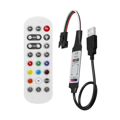 U/DC WS2811 WS2812B LED-Controller 24 Tasten for WS2812 RGB-Pixel-LED-Streifen DC5-24V(USB) von XWMGOQNZ
