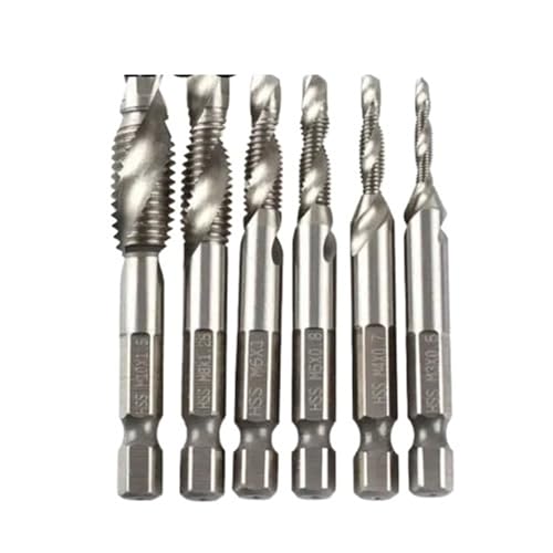 6 Stück M3-M10 HSS Gewindebohrer Titanbeschichteter Sechskantschaft Metall Holz Bohren Gewindebohrer Verbindungsgewindebohrer Handwerkzeug-Sets(6mm) von XWMSCLAK