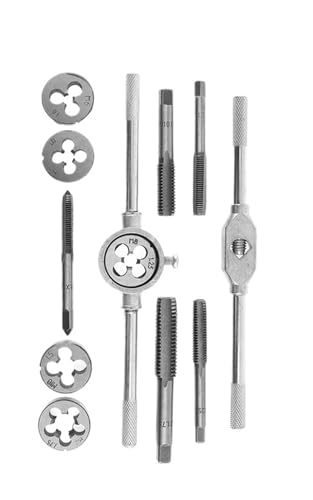 Gewindebohrer- und Schneideisensatz, 12/20-teilig, M3-M12, metrisches Schraubengewinde, Handgewindebohrer, gerades Kegelgewindebohren und Gewindewerkzeuge(12pcs) von XWMSCLAK