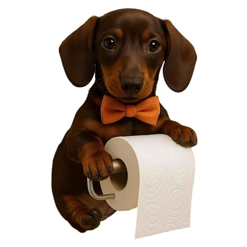 XWNGDAFEVF Puppy Tissue Holder Wall Mounted Roll Dispenser Funny Dog Paper Towel Rack Realistic 3D Printed Toilet Paper Holder Bathroom Decor, Dachshund von XWNGDAFEVF