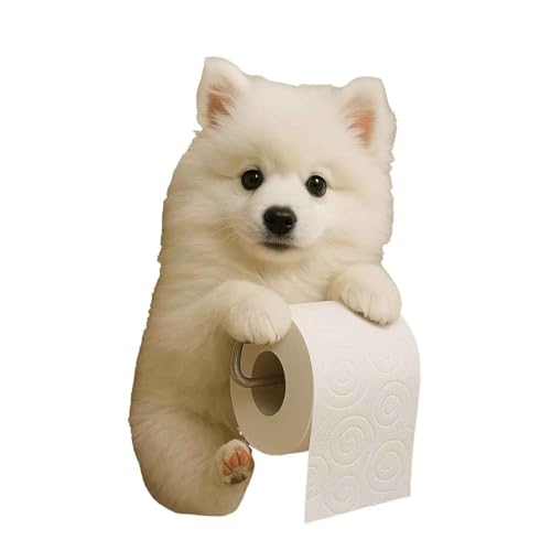 XWNGDAFEVF Puppy Tissue Holder Wall Mounted Roll Dispenser Funny Dog Paper Towel Rack Realistic 3D Printed Toilet Paper Holder Bathroom Decor, Samoye von XWNGDAFEVF