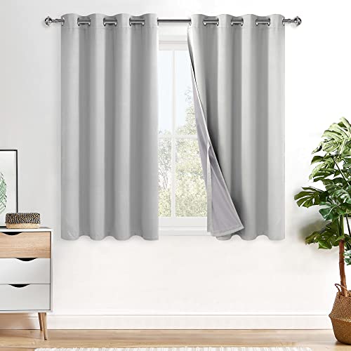 XWZO 100% Blickdicht Vorhänge, Doppellagige Dicker Verdunklungsvorhänge mit Ösen, Schallschutz Thermovorhänge 2er Set Schlafzimmer Gardinen, Blackout Curtain, 145x140 cm(HöhexBreite), Silber Grau von XWZO