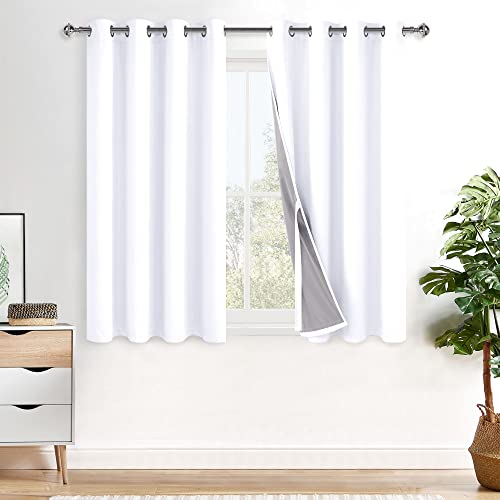 XWZO 100% Blickdicht Vorhänge Weiß, Doppellagige Dicker Verdunklungsvorhänge mit Ösen, Schallschutz Thermovorhänge 2er Set Schlafzimmer Gardinen, Blackout Curtain, 145x140 cm(HöhexBreite) von XWZO