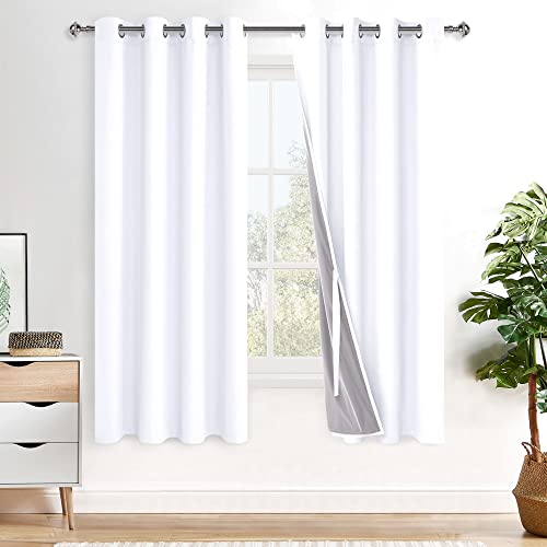 XWZO 100% Blickdicht Vorhänge Weiß, Doppellagige Dicker Verdunklungsvorhänge mit Ösen, Schallschutz Thermovorhänge 2er Set Schlafzimmer Gardinen, Blackout Curtain, 175x140 cm(HöhexBreite) von XWZO