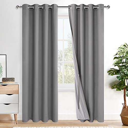 XWZO 100% Blickdicht Vorhänge, Doppellagige Dicker Verdunklungsvorhänge mit Ösen, Schallschutz Thermovorhänge 2er Set Schlafzimmer Gardinen, Blackout Curtain, 200x140 cm(HöhexBreite), Grau von XWZO