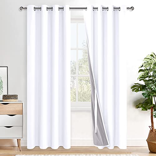 XWZO 100% Blickdicht Vorhänge Weiß, Doppellagige Dicker Verdunklungsvorhänge mit Ösen, Schallschutz Thermovorhänge 2er Set Schlafzimmer Gardinen, Blackout Curtain, 200x140 cm(HöhexBreite) von XWZO