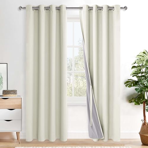 XWZO 100% Blickdicht Vorhänge, Doppellagige Dicker Verdunklungsvorhänge mit Ösen, Schallschutz Thermovorhänge 2er Set Schlafzimmer Gardinen, Blackout Curtain, 245x140 cm(HöhexBreite), Hellbeige von XWZO