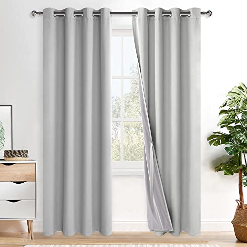 XWZO 100% Blickdicht Vorhänge, Doppellagige Dicker Verdunklungsvorhänge mit Ösen, Schallschutz Thermovorhänge 2er Set Schlafzimmer Gardinen, Blackout Curtain, 245x140 cm(HöhexBreite), Silber Grau von XWZO