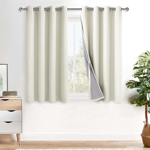 XWZO 100% Blickdicht Vorhänge, Doppellagige Dicker Verdunklungsvorhänge mit Ösen, Schallschutz Thermovorhänge 2er Set Schlafzimmer Gardinen, Blackout Curtain, 145x140 cm(HöhexBreite), Hellbeige von XWZO