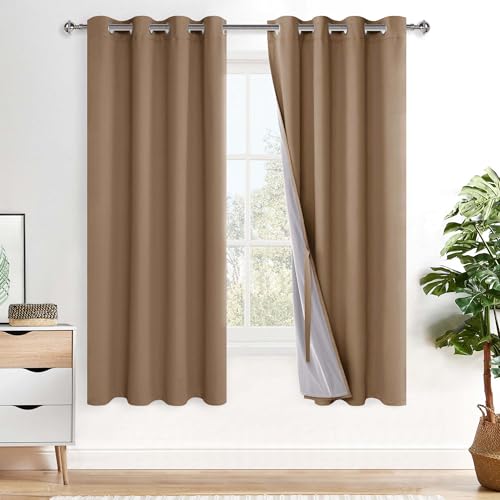 XWZO 100% Blickdicht Vorhänge, Doppellagige Dicker Verdunklungsvorhänge mit Ösen, Schallschutz Thermovorhänge 2er Set Schlafzimmer Gardinen, Blackout Curtain, 175x140 cm(HöhexBreite), Cappuccino von XWZO