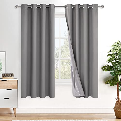 XWZO 100% Blickdicht Vorhänge, Doppellagige Dicker Verdunklungsvorhänge mit Ösen, Schallschutz Thermovorhänge 2er Set Schlafzimmer Gardinen, Blackout Curtain, 175x140 cm(HöhexBreite), Grau von XWZO