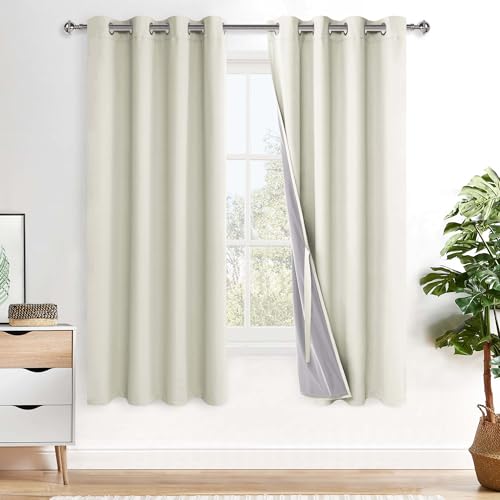 XWZO 100% Blickdicht Vorhänge, Doppellagige Dicker Verdunklungsvorhänge mit Ösen, Schallschutz Thermovorhänge 2er Set Schlafzimmer Gardinen, Blackout Curtain, 175x140 cm(HöhexBreite), Hellbeige von XWZO