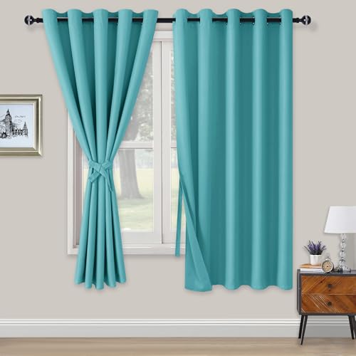 XWZO Blickdichte Vorhänge Verdunklungsvorhänge mit Ösen 2 Stücke Gardienen mit Raffhalter Lichtundurchlässige Vorhänge für Schlafzimmer,WonhzimmerBüro, 183x168 cm, Türkis von XWZO
