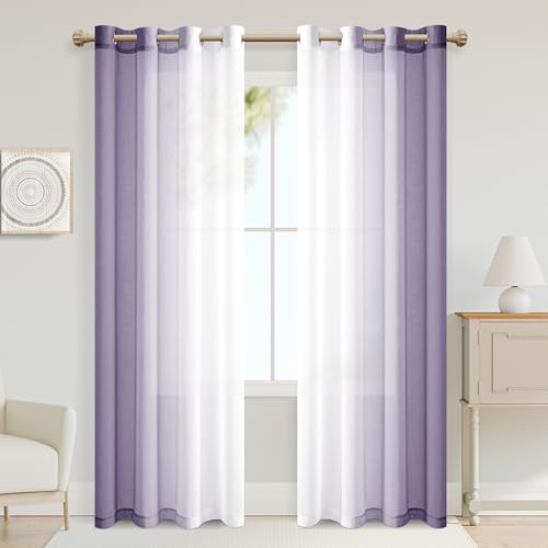 XWZO Gardinen mit Ösen Vorhänge Transparent Farbverlauf Voile Gardinen, Ombre Vorhang für Schlafzimmer und Wohnzimmer 260cm x 140cm(H x B) Lila von XWZO