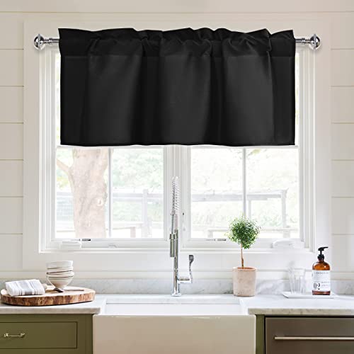 XWZO Küchenvolants, Vorhänge für Fenster, Wohnzimmer, Schlafzimmer, Badezimmer, Landhaus-Stil, rustikales Esszimmer, wärmeisolierte Stangentasche, 107,7 x 30,5 cm (B x L), Schwarz, 1 Vorhang von XWZO