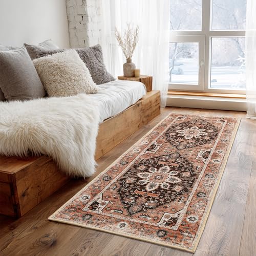 XWZO Läufer, 60 x 182 cm, waschbarer Flurläufer mit rutschfester Unterseite, Vintage, auslaufsicher, schmutzabweisend, Bodenmatte für Eingangsbereich, Flur, Schlafzimmer, Küche, weicher von XWZO